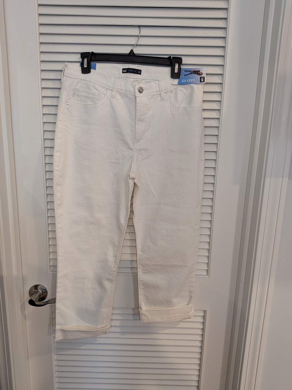 White Cropped Straight Pants Easy Fit Women Size 12M